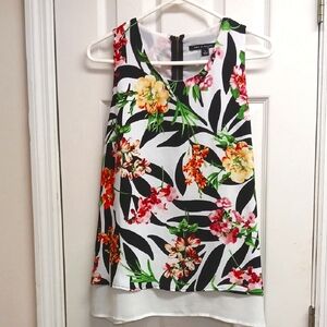 Zac & Rachel White Black Tropical PrintSleeveless Tank Top Size L NWOT